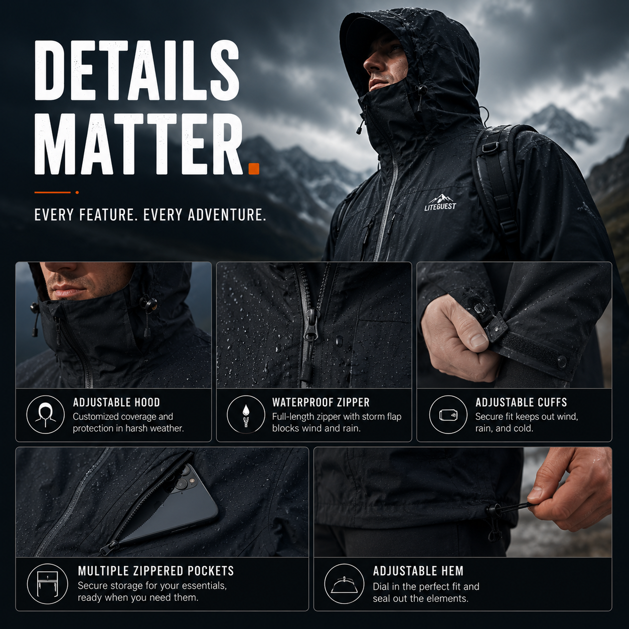 LITEGUEST Adventure Hard Shell Jacket – Waterproof Outdoor Shell