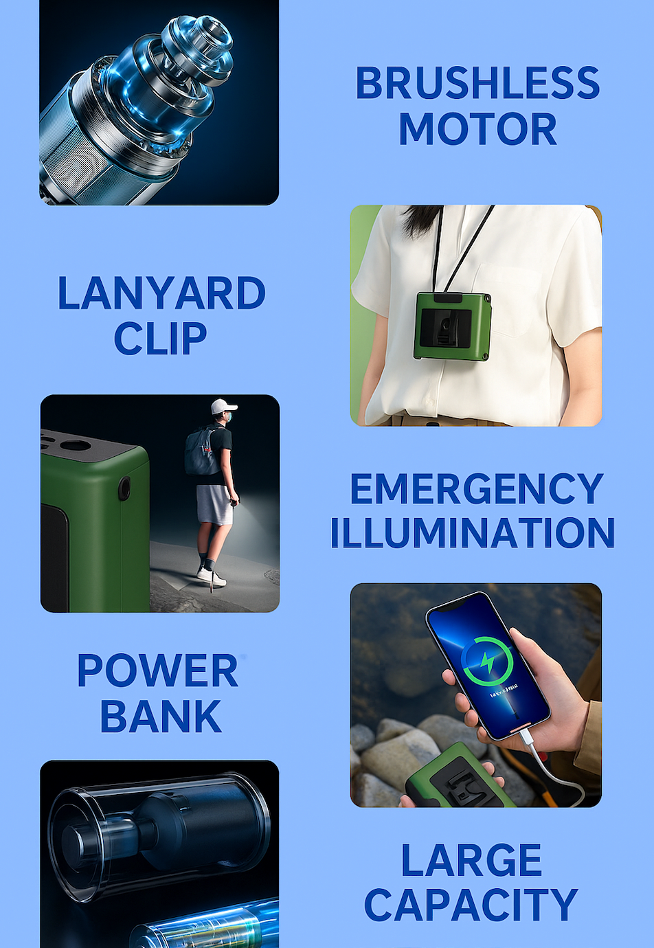 LITEGUEST™ Multifunctional Outdoor Waist Fan – LED Light, IPX5 Water-Resistant, USB-C Rechargeable