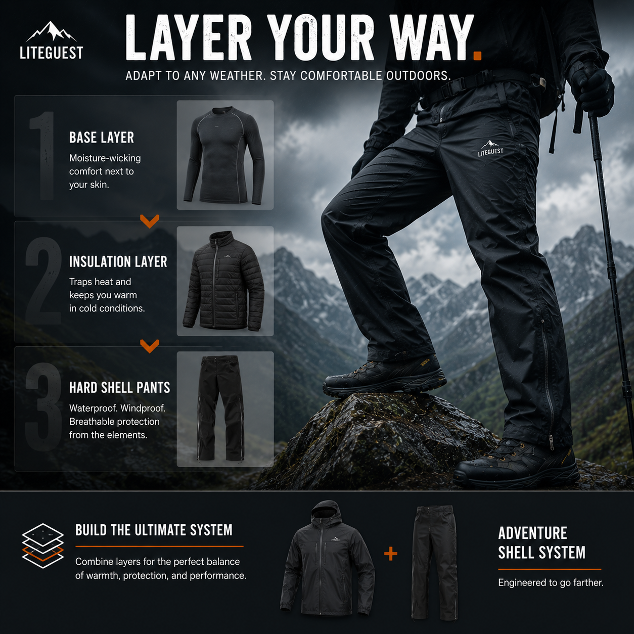 LITEGUEST Adventure Hard Shell Pants – Waterproof Outdoor Shell Pants