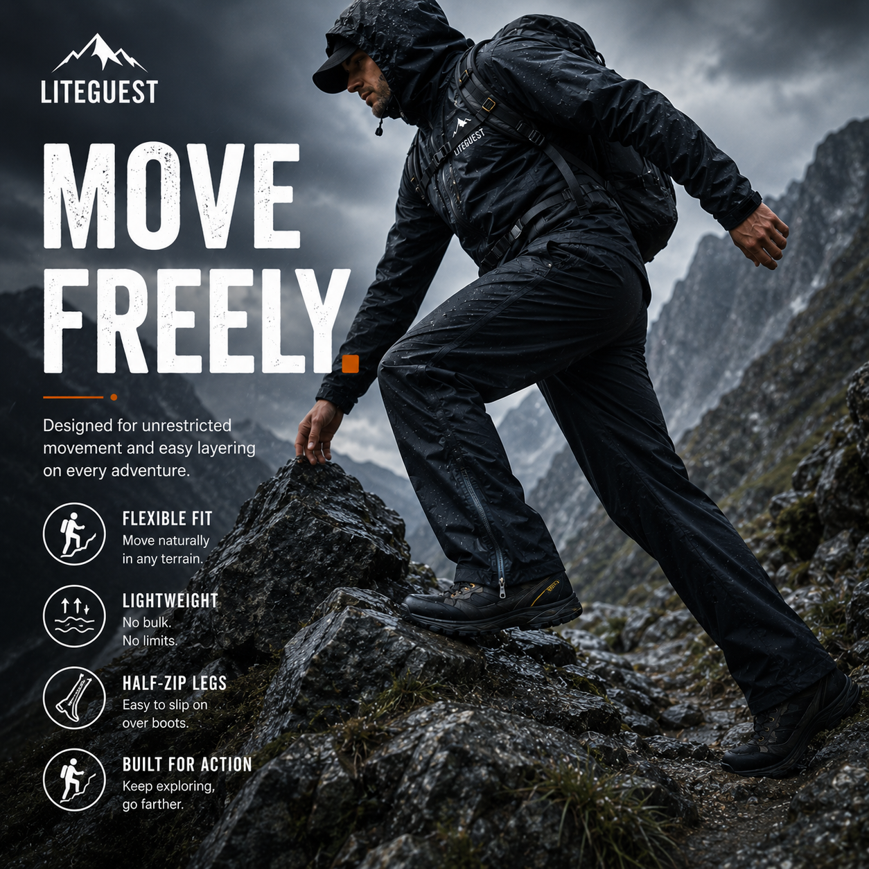 LITEGUEST Adventure Hard Shell Pants – Waterproof Outdoor Shell Pants