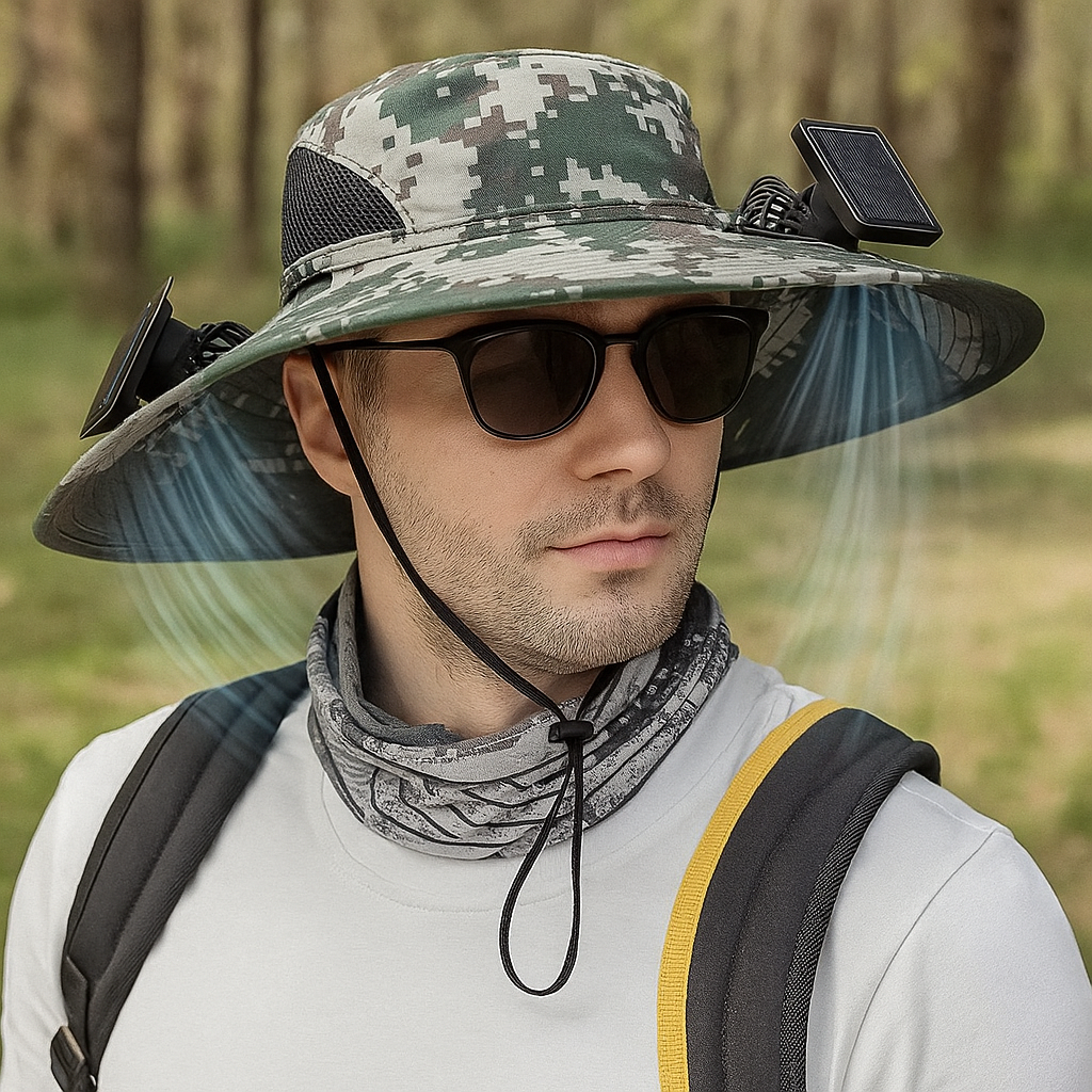 LITEGUEST™ Solar-Powered Fan Hat – Dual-Fan Wide-Brim UV Protection for Outdoor Cooling