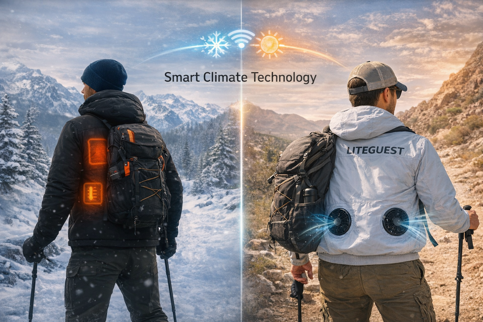 Winter heated jacket and summer fan cooling jacket for outdoor adventures – LITEGUEST smart climate gear