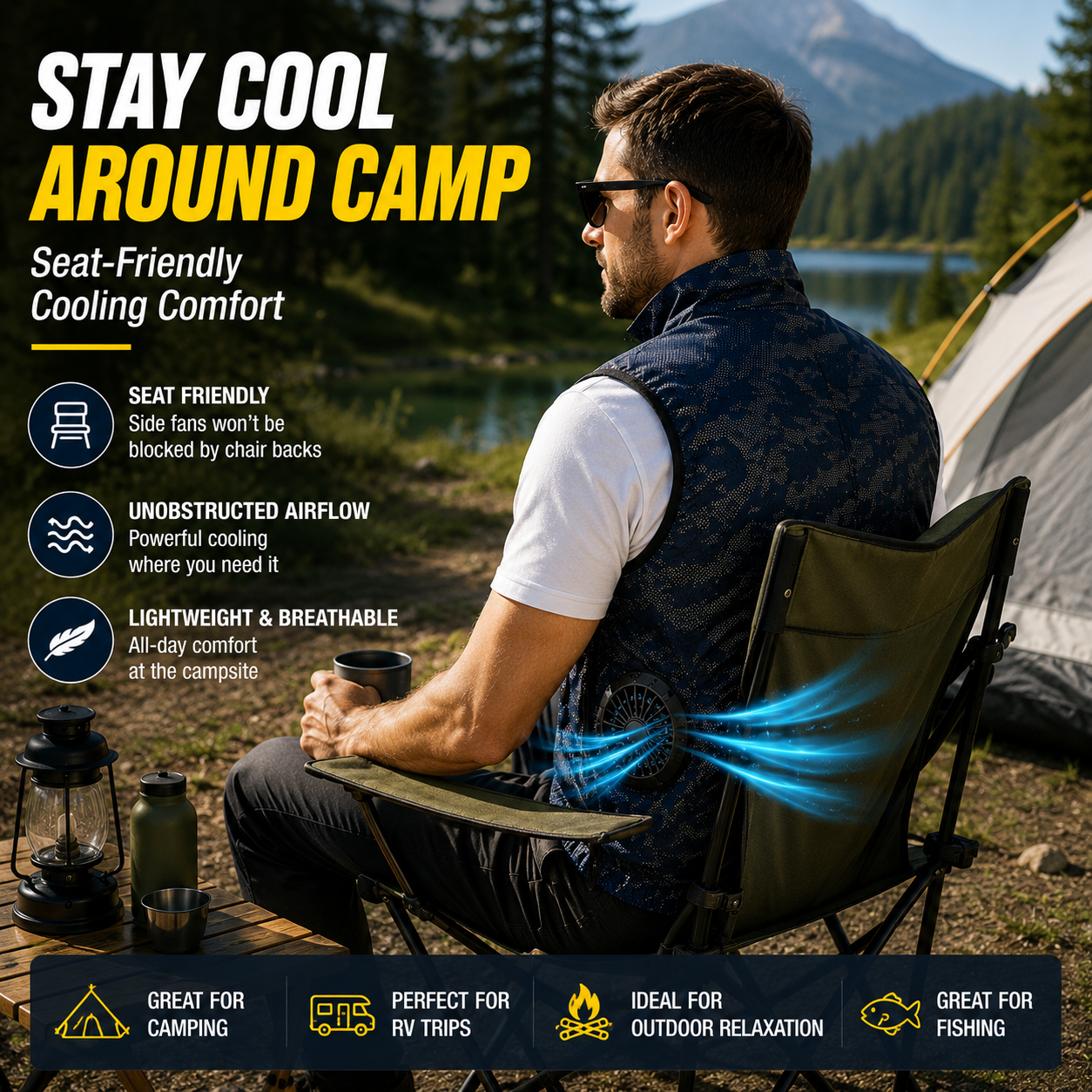 Liteguest Side Fan Cooling Vest for Sports Fans, Camping & Hiking