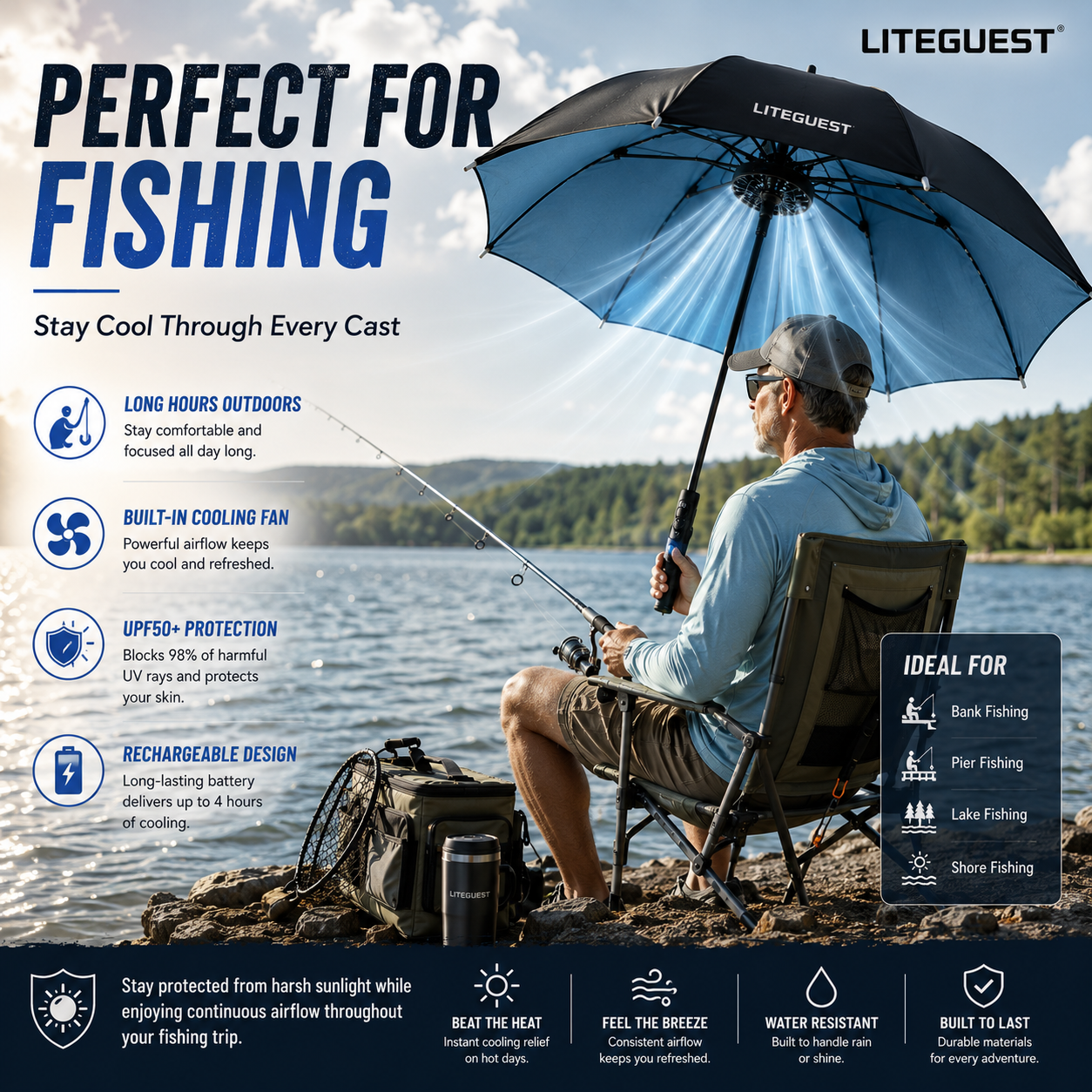 LITEGUEST Cooling Fan Umbrella with Mist & UPF50+ Protection