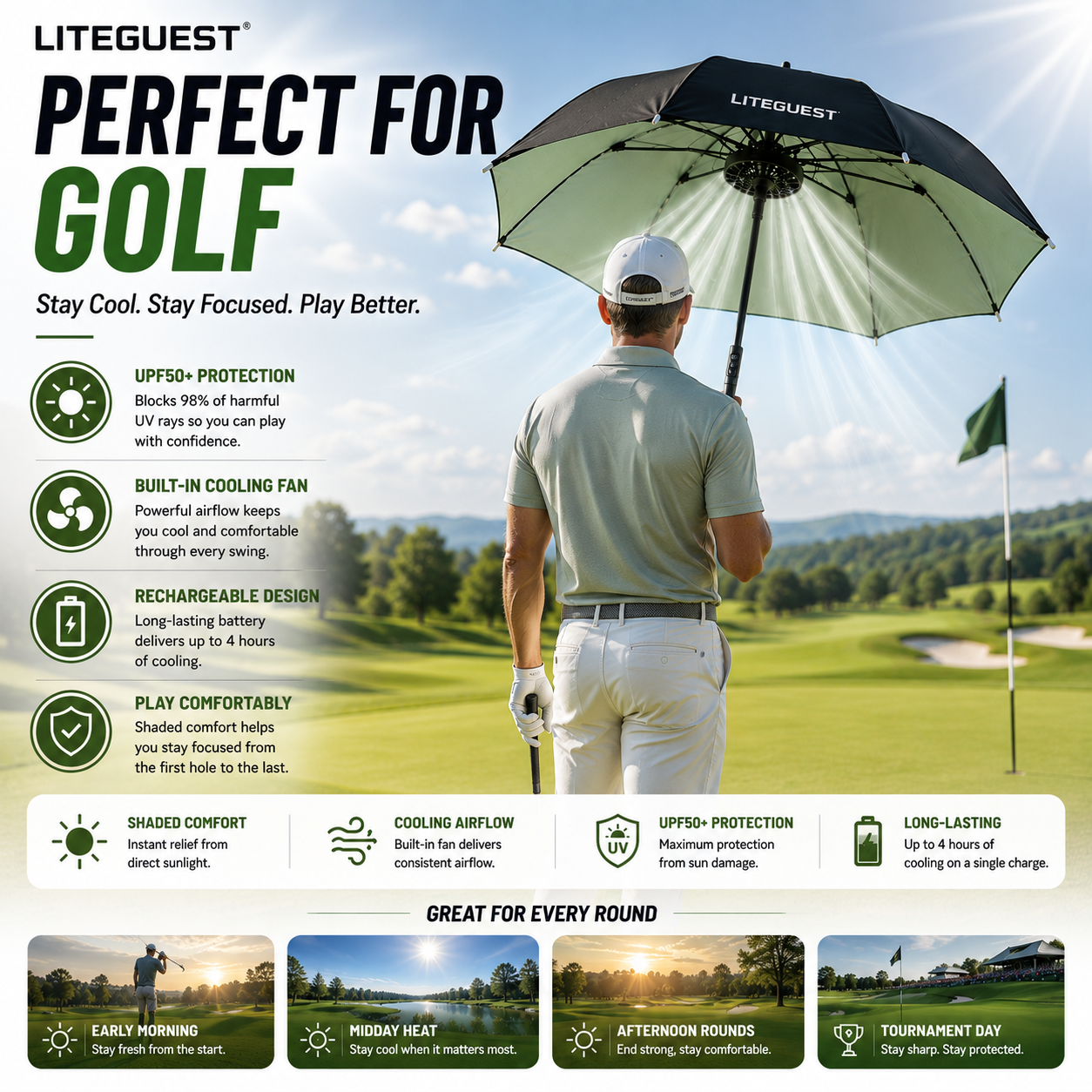 LITEGUEST Cooling Fan Umbrella with Mist & UPF50+ Protection