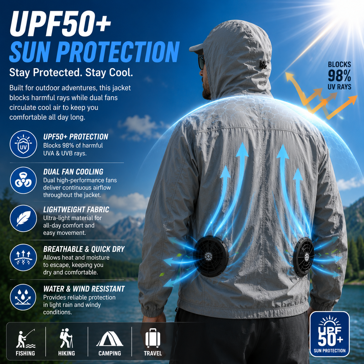 LITEGUEST Ultralight Cooling Fan Jacket | UPF50+ Sun Protection