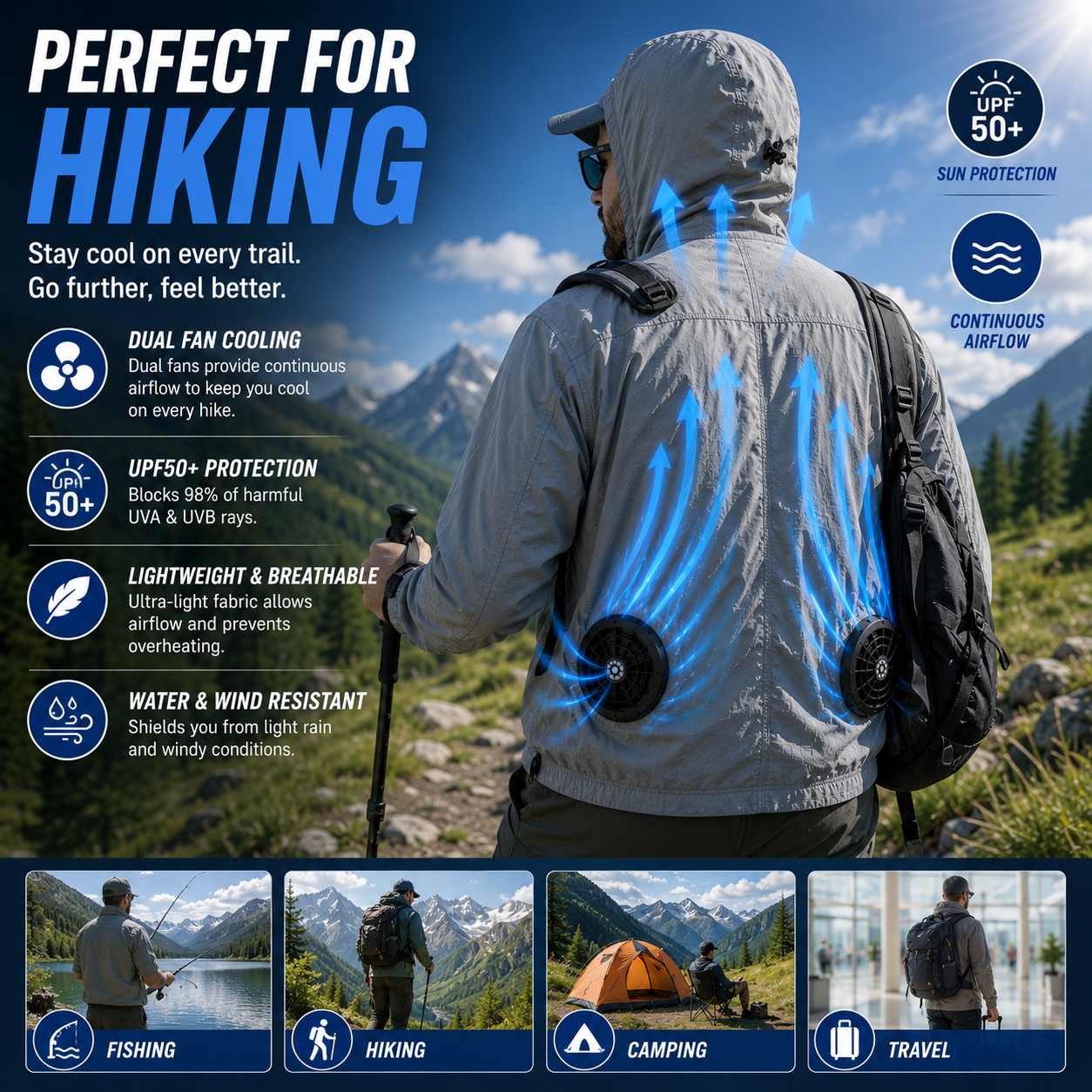 LITEGUEST Ultralight Cooling Fan Jacket | UPF50+ Sun Protection