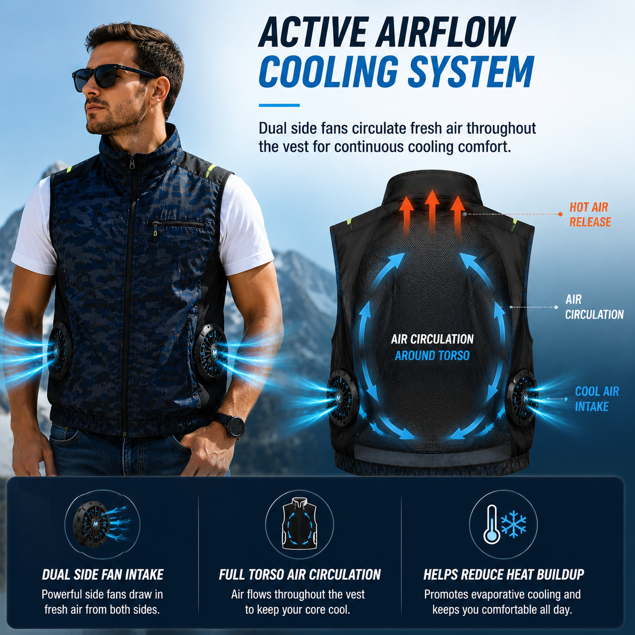 LITEGUEST Cooling Fan Vest with Side Fans | Summer Cooling Vest