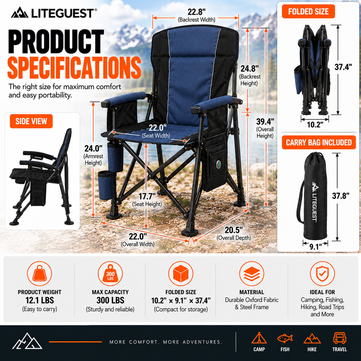 LITEGUEST Heated Camping Chair | USB-Powered Folding Chair