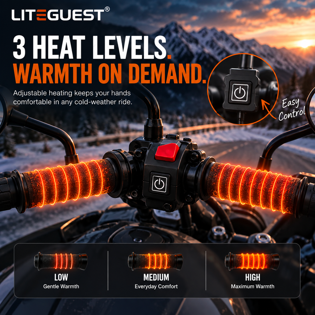 LITEGUEST Heated Handlebar Grips | 12V Motorcycle Grip Warmers