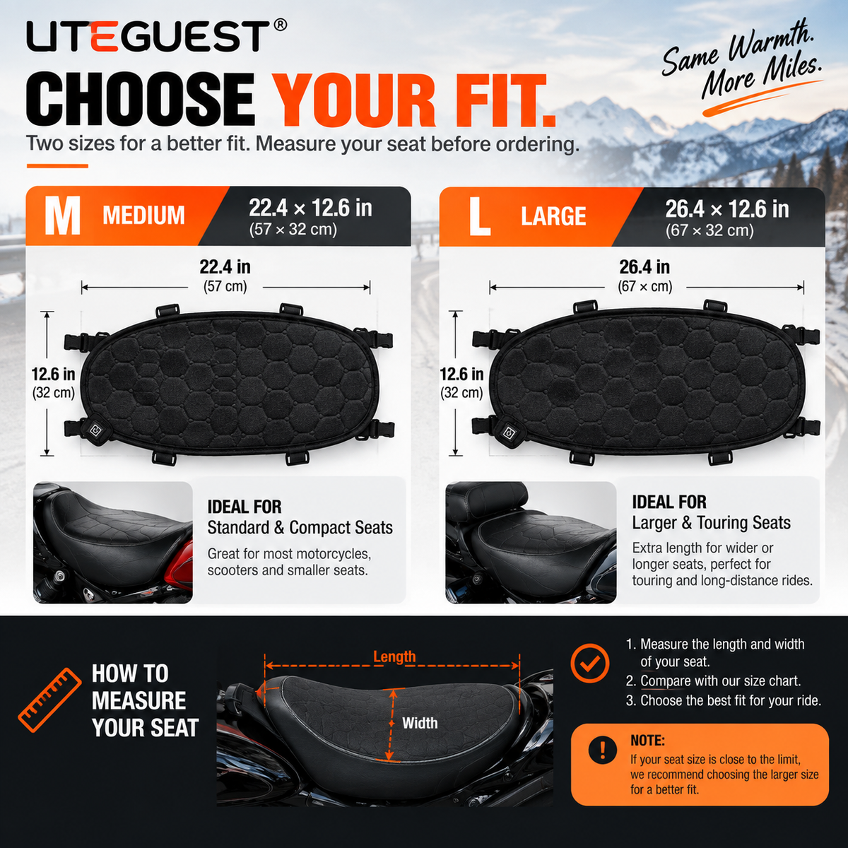 LITEGUEST Heated Motorcycle Seat Cover | USB Winter Riding Pad