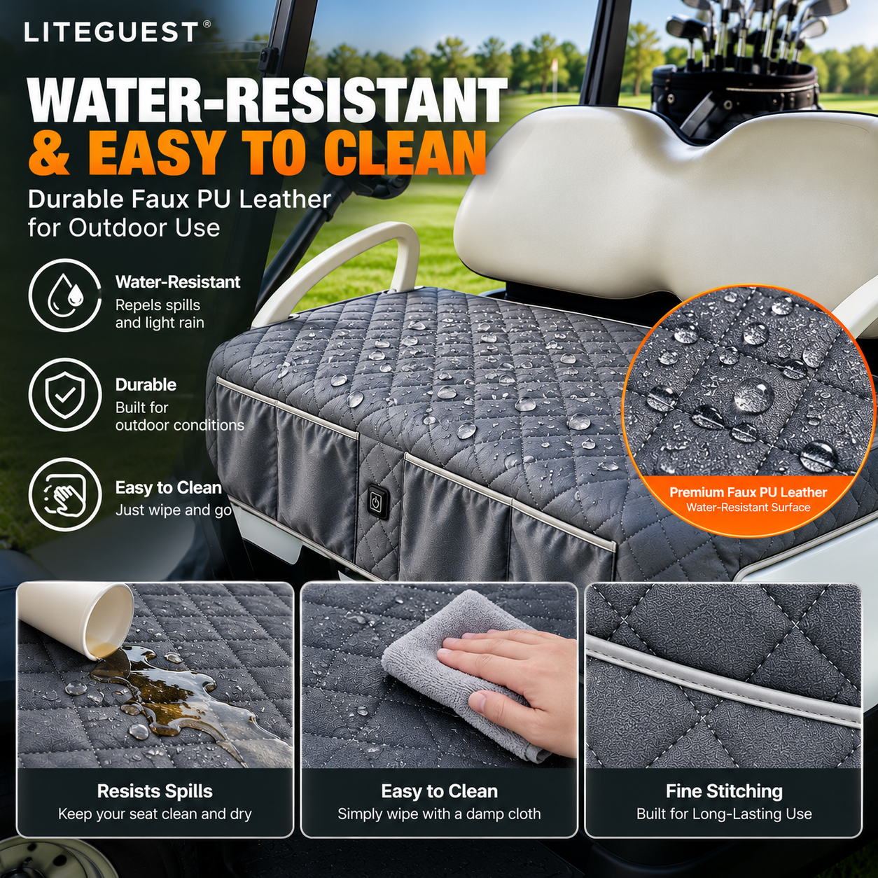LITEGUEST Heated Golf Cart Seat Cushion with Storage | USB Heated