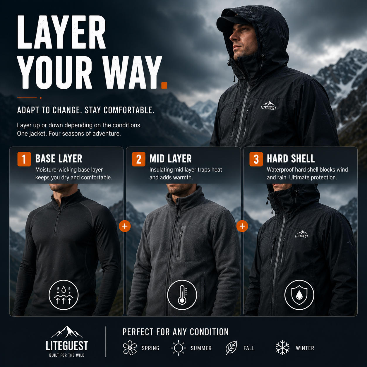 LITEGUEST Adventure Hard Shell Jacket – Waterproof Outdoor Shell
