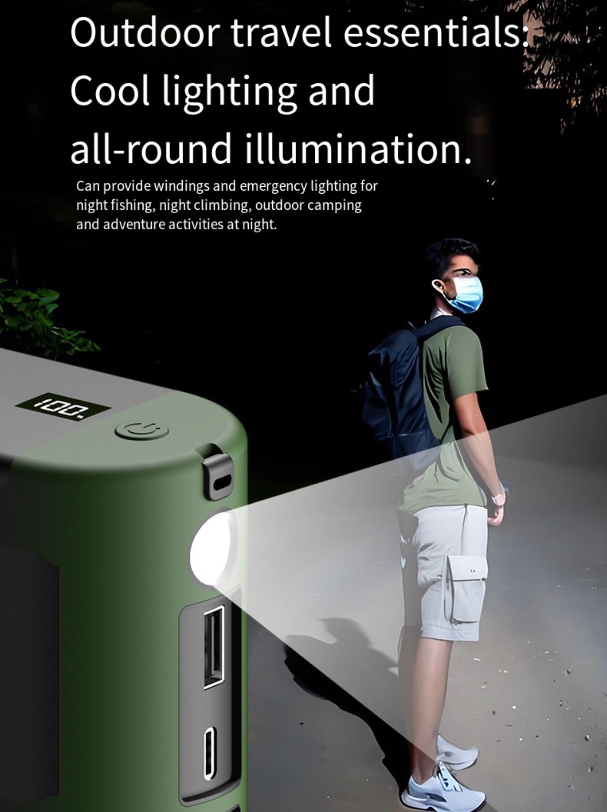 LITEGUEST™ Multifunctional Outdoor Waist Fan – LED Light, IPX5 Water-Resistant, USB-C Rechargeable