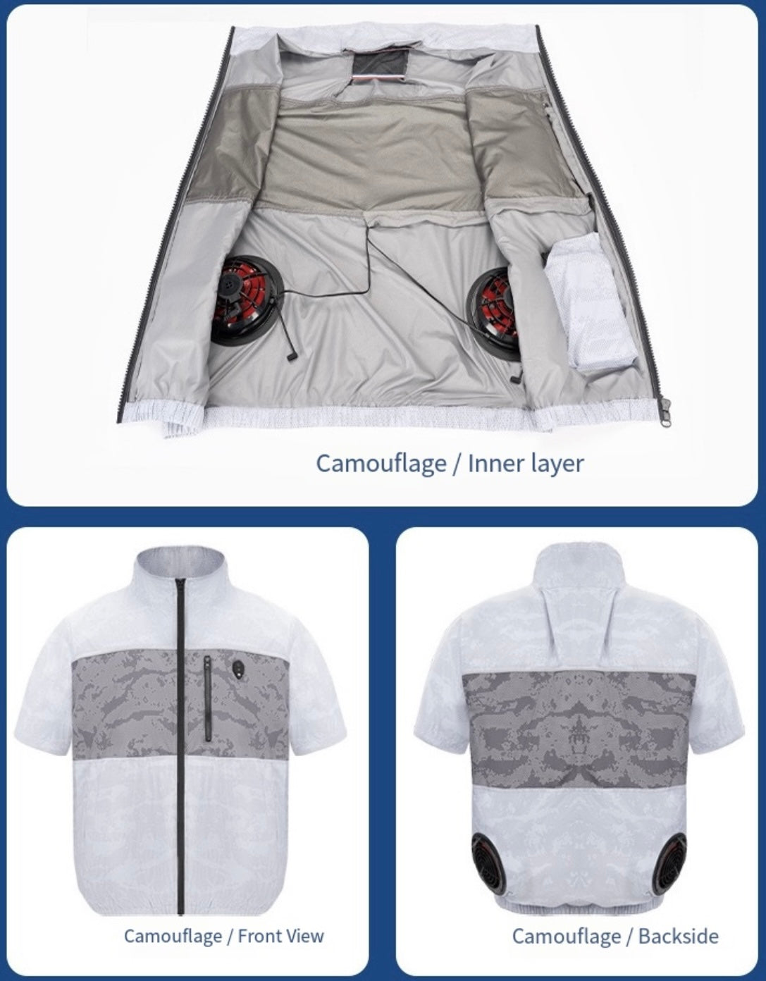 Cooling Fan Jacket with LED Light – Portable Air Conditioned Shirt for Summer Night Fishing, Hiking, and Camping