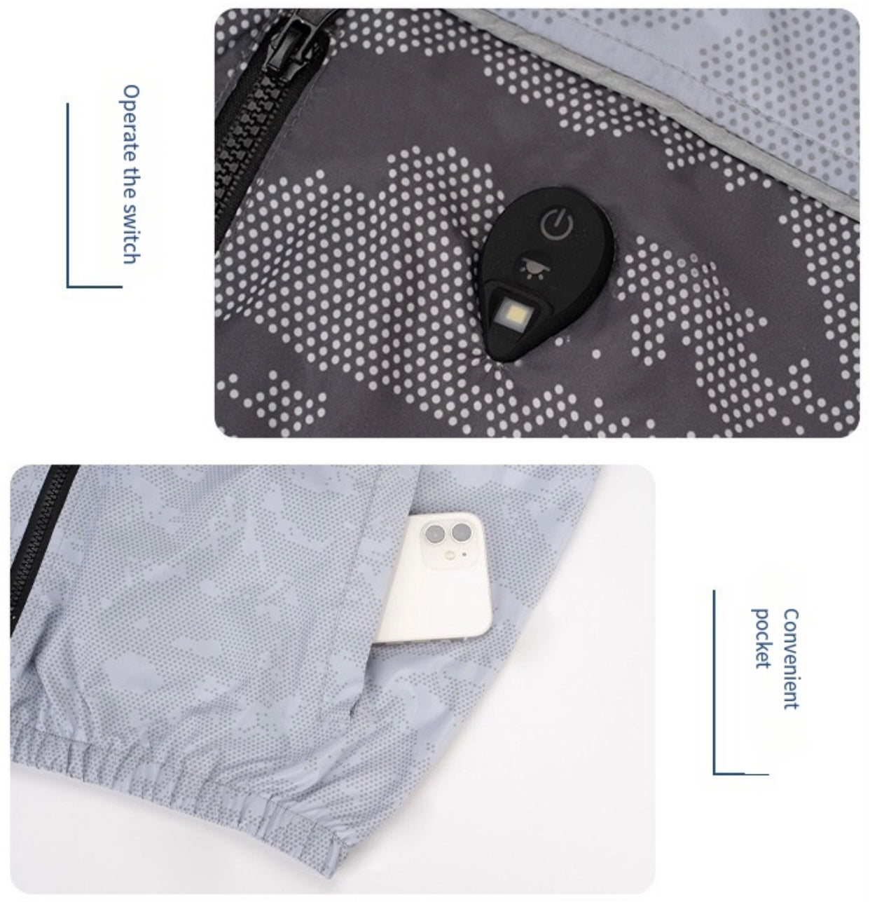Cooling Fan Jacket with LED Light – Portable Air Conditioned Shirt for Summer Night Fishing, Hiking, and Camping