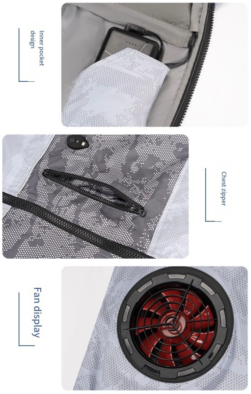 Cooling Fan Jacket with LED Light – Portable Air Conditioned Shirt for Summer Night Fishing, Hiking, and Camping