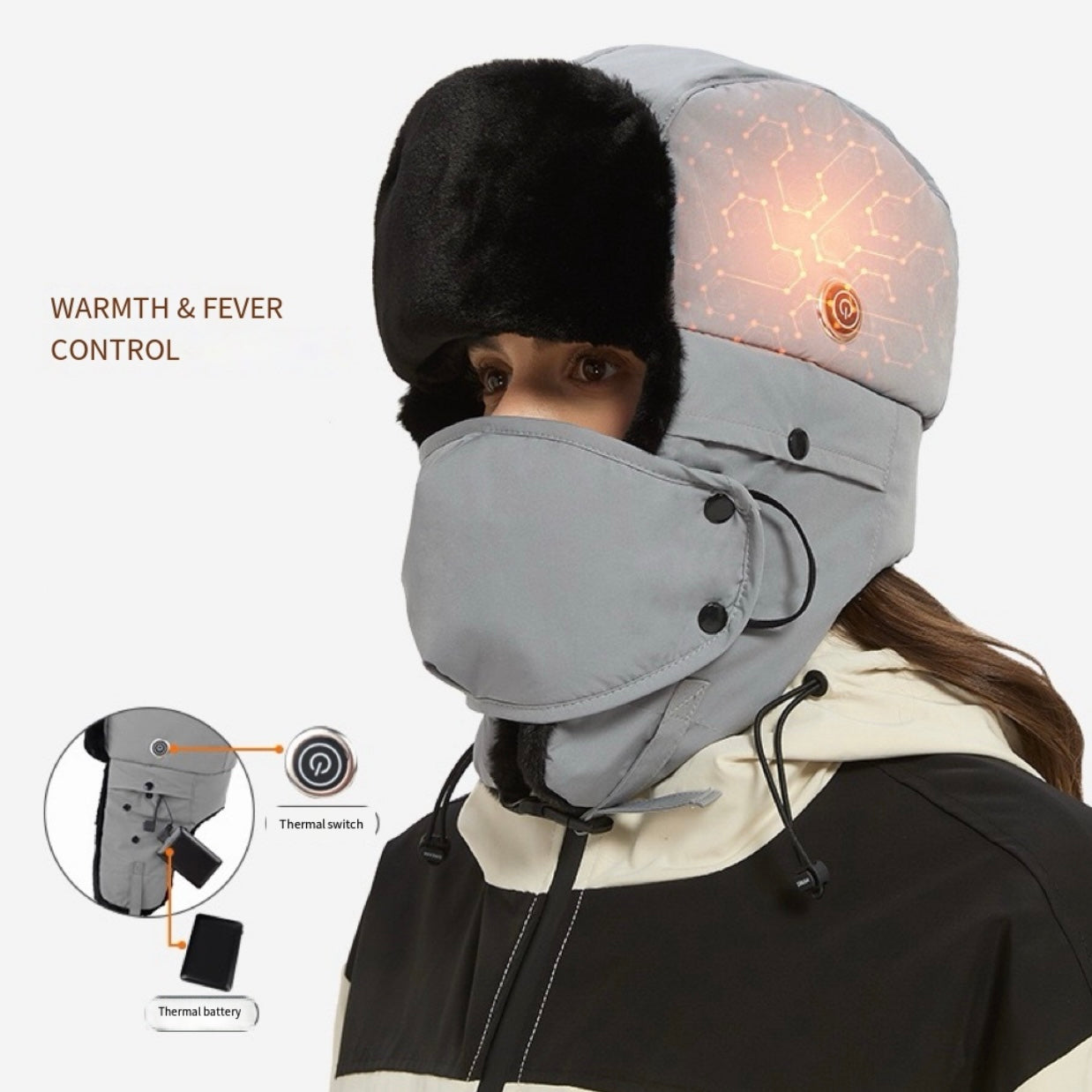 LITEGUEST Heated Trapper Hat with Face & Neck Cover