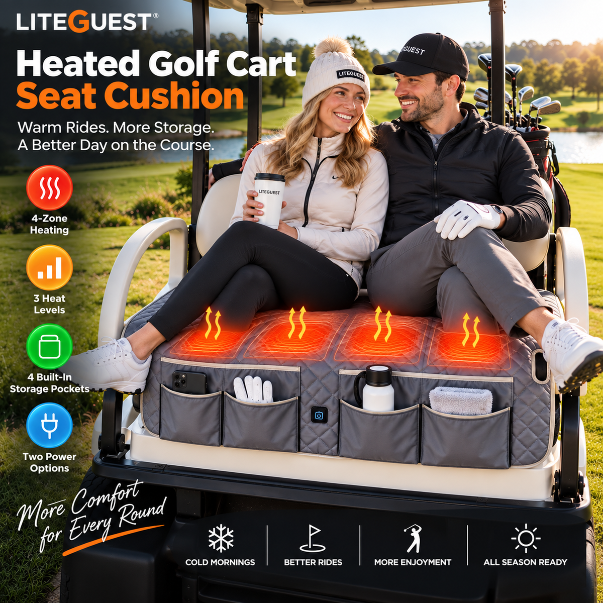 LITEGUEST Heated Golf Cart Seat Cushion with Storage