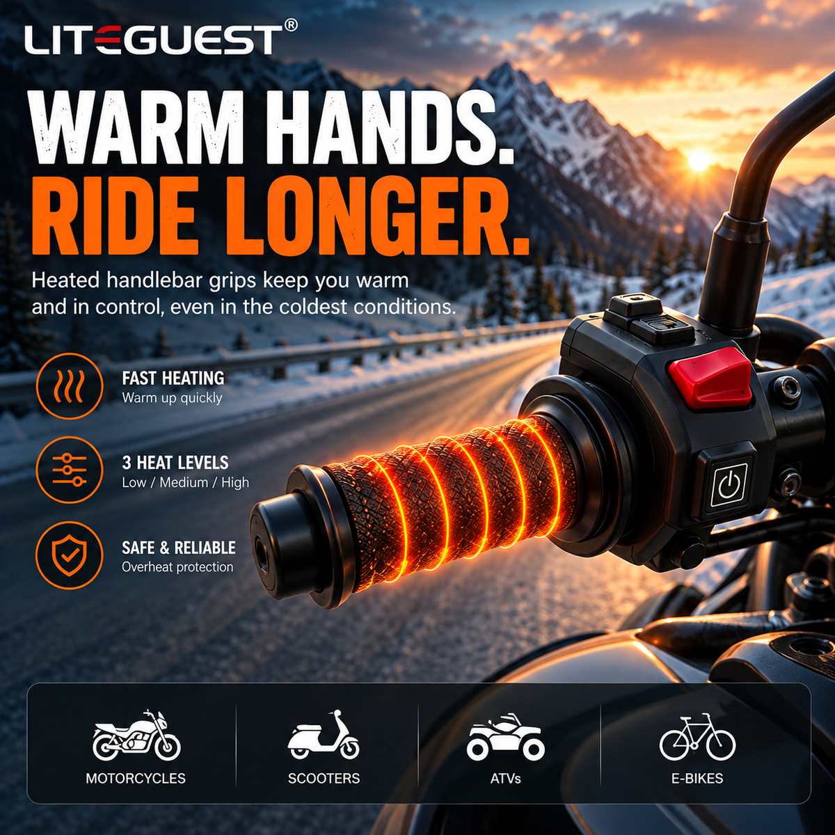 LITEGUEST Heated Handlebar Grips | 12V Motorcycle Grip Warmers