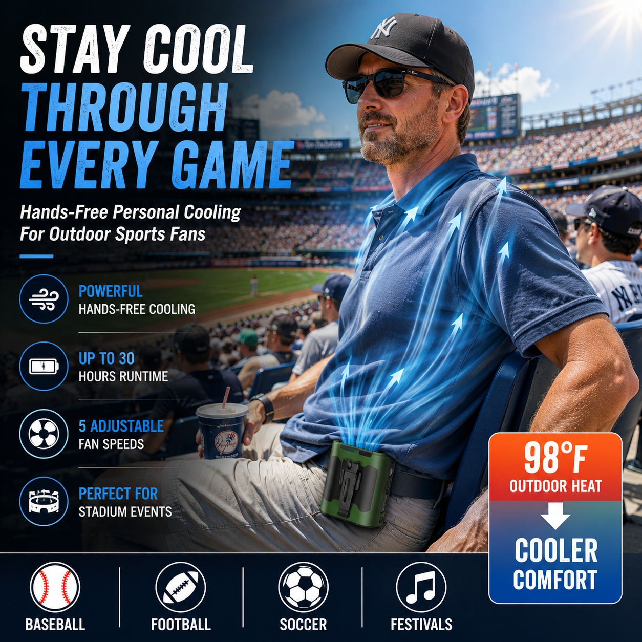 LITEGUEST Tactical Waist Clip Fan | 10,000mAh Portable Cooling Fan