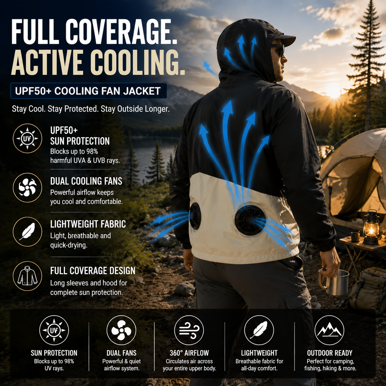 LITEGUEST UPF50+ Cooling Fan Jacket | Fishing, Hiking, Outdoors