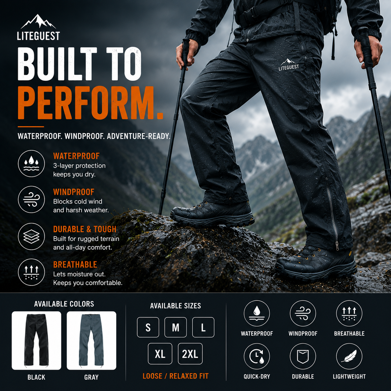 LITEGUEST Adventure Hard Shell Pants – Waterproof Outdoor Shell Pants