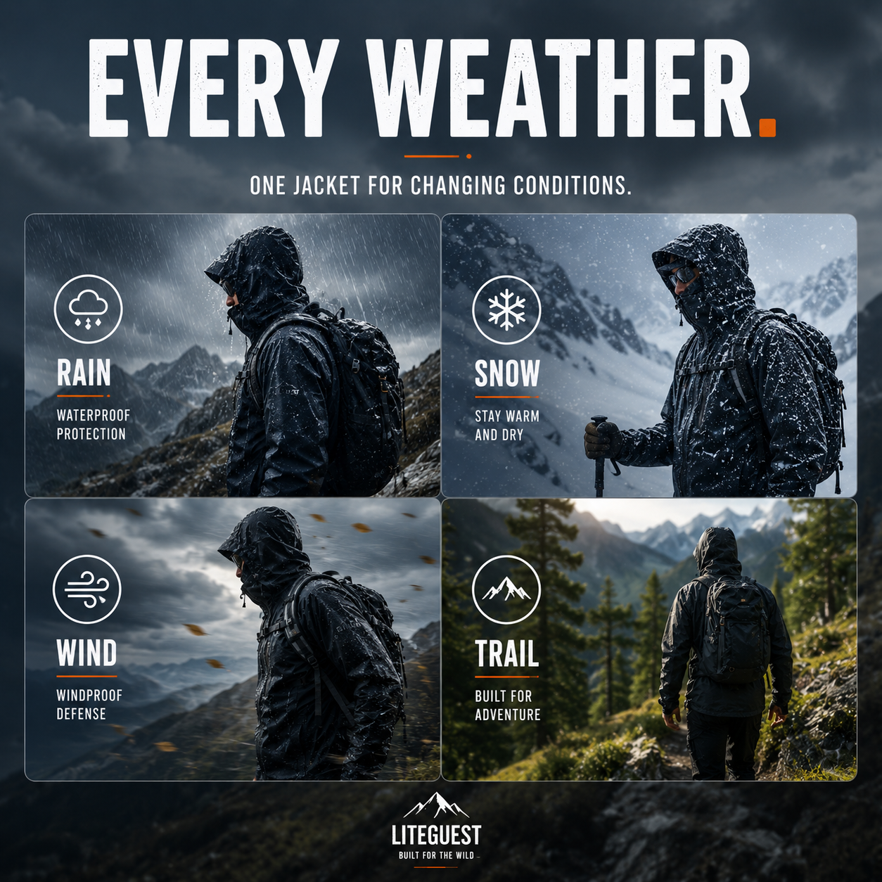 LITEGUEST Adventure Hard Shell Jacket – Waterproof Outdoor Shell