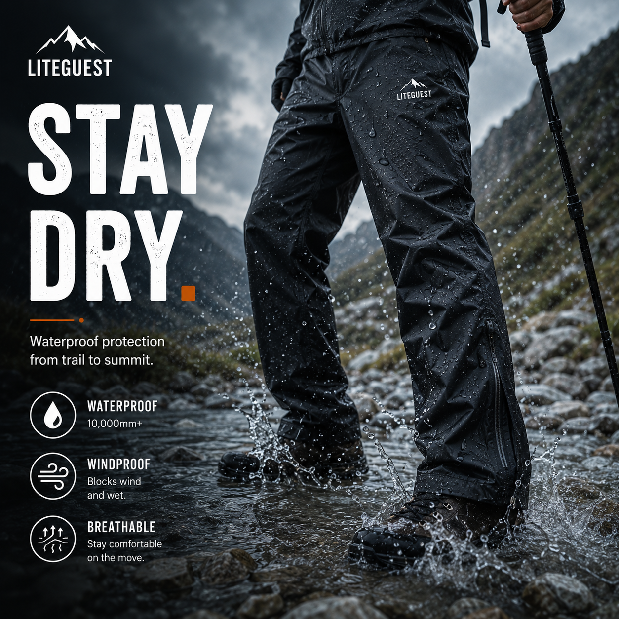 LITEGUEST Adventure Hard Shell Pants – Waterproof Outdoor Shell Pants