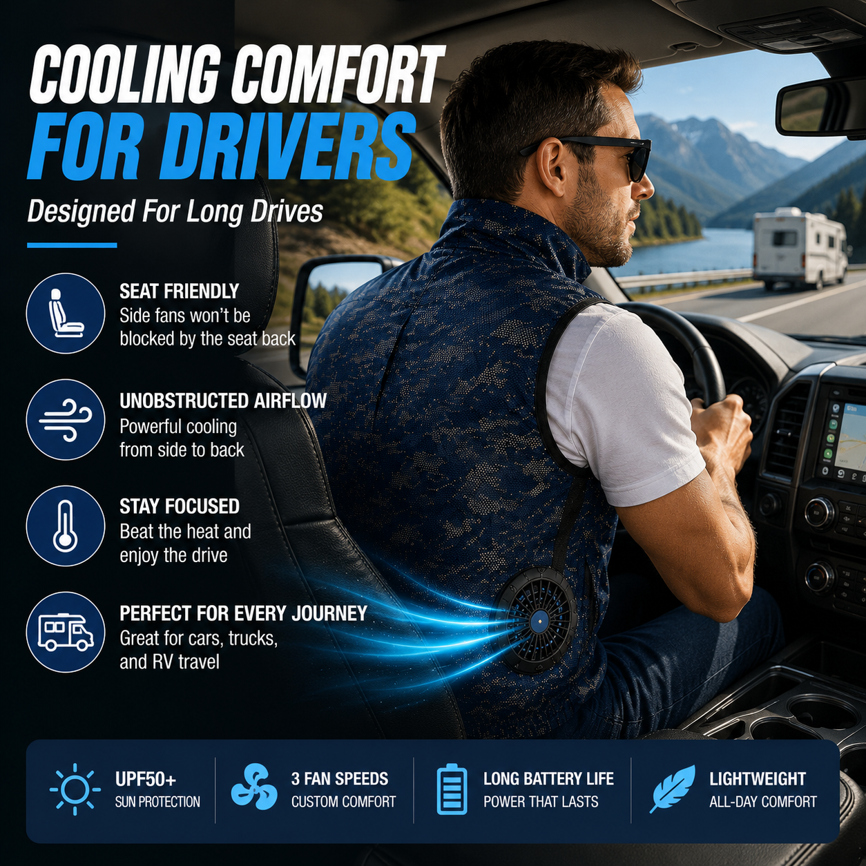 Liteguest Side Fan Cooling Vest for Sports Fans, Camping & Hiking