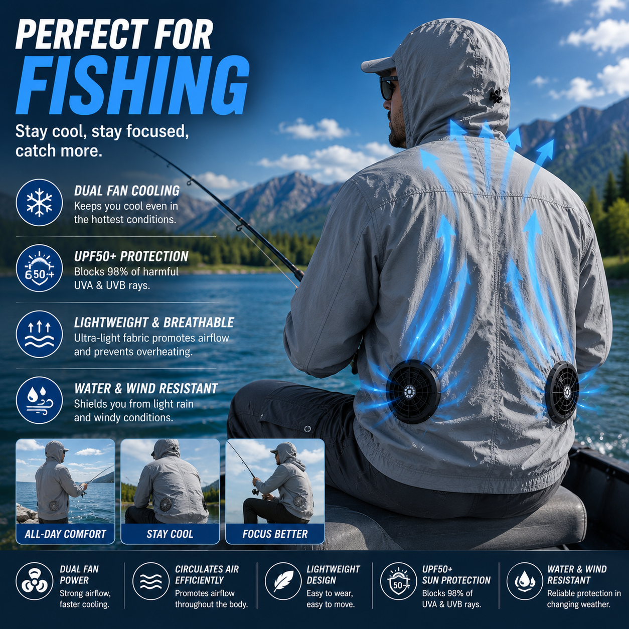 LITEGUEST Ultralight Cooling Fan Jacket | UPF50+ Sun Protection