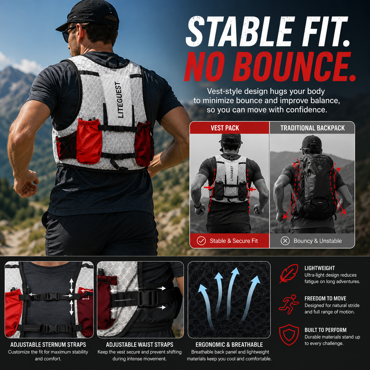 LITEGUEST Trail Running Vest Pack – Lightweight Hiking Backpack