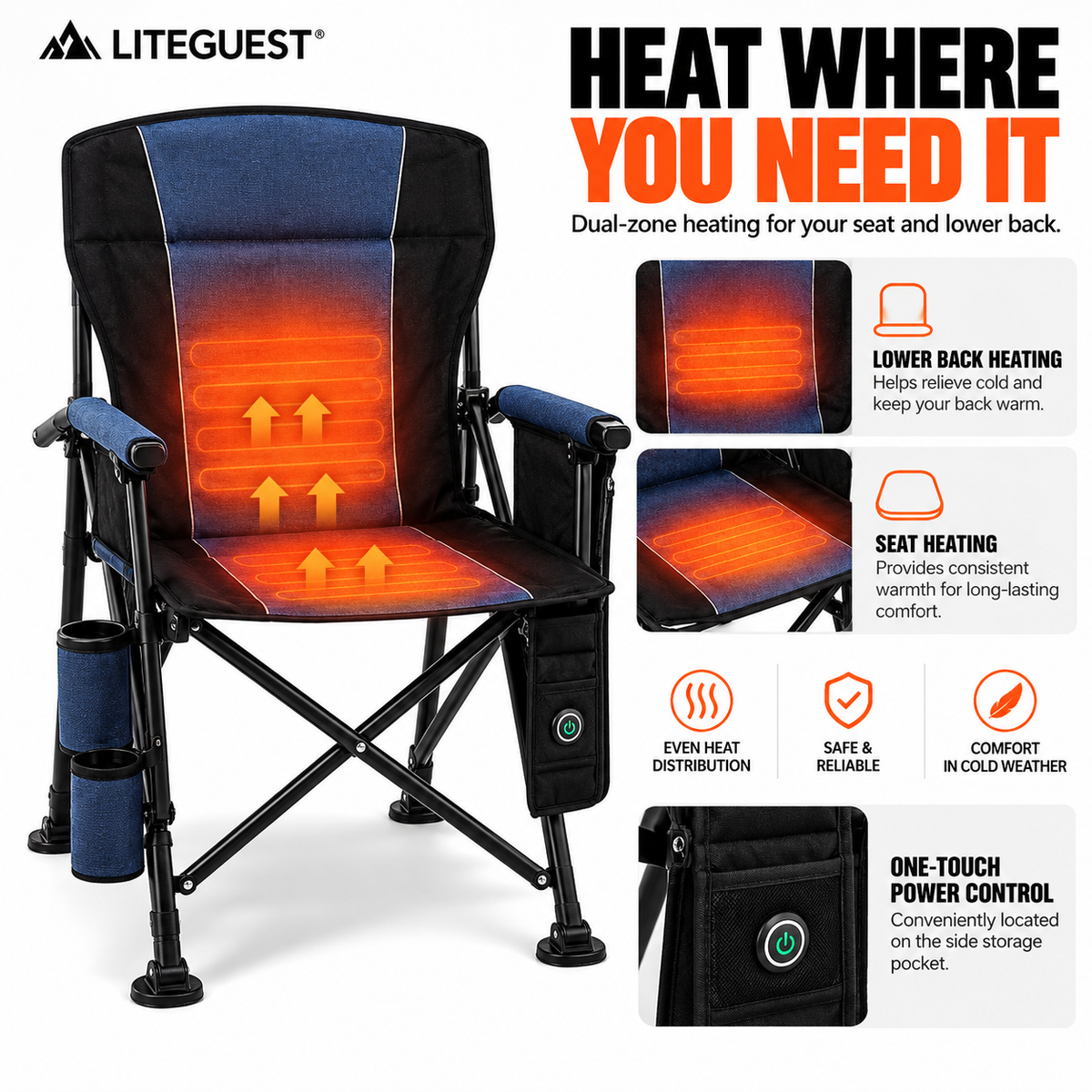 LITEGUEST Heated Camping Chair | USB-Powered Folding Chair
