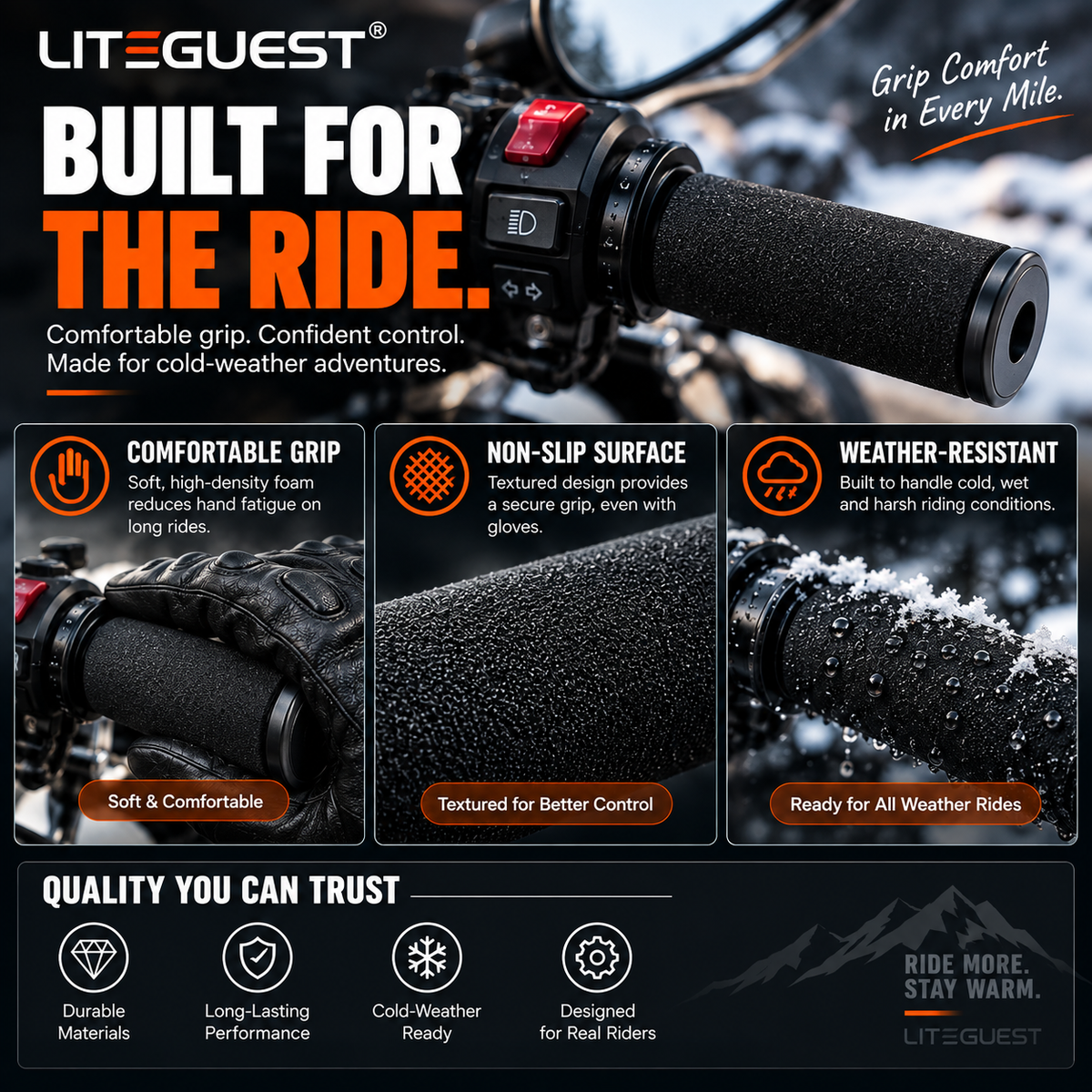LITEGUEST Heated Handlebar Grips | 12V Motorcycle Grip Warmers
