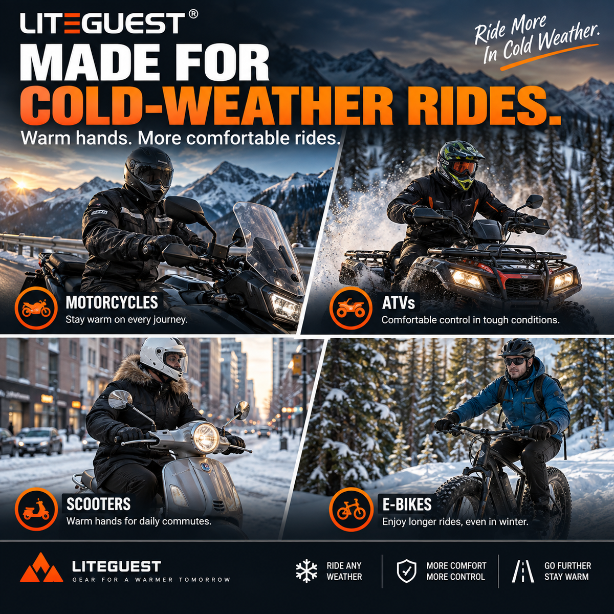 LITEGUEST Heated Handlebar Grips | 12V Motorcycle Grip Warmers
