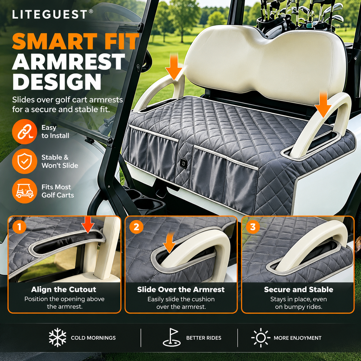 LITEGUEST Heated Golf Cart Seat Cushion with Storage | USB Heated