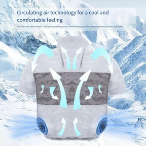 Cooling Fan Jacket with LED Light – Portable Air Conditioned Shirt for Summer Night Fishing, Hiking, and Camping