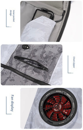Cooling Fan Jacket with LED Light – Portable Air Conditioned Shirt for Summer Night Fishing, Hiking, and Camping
