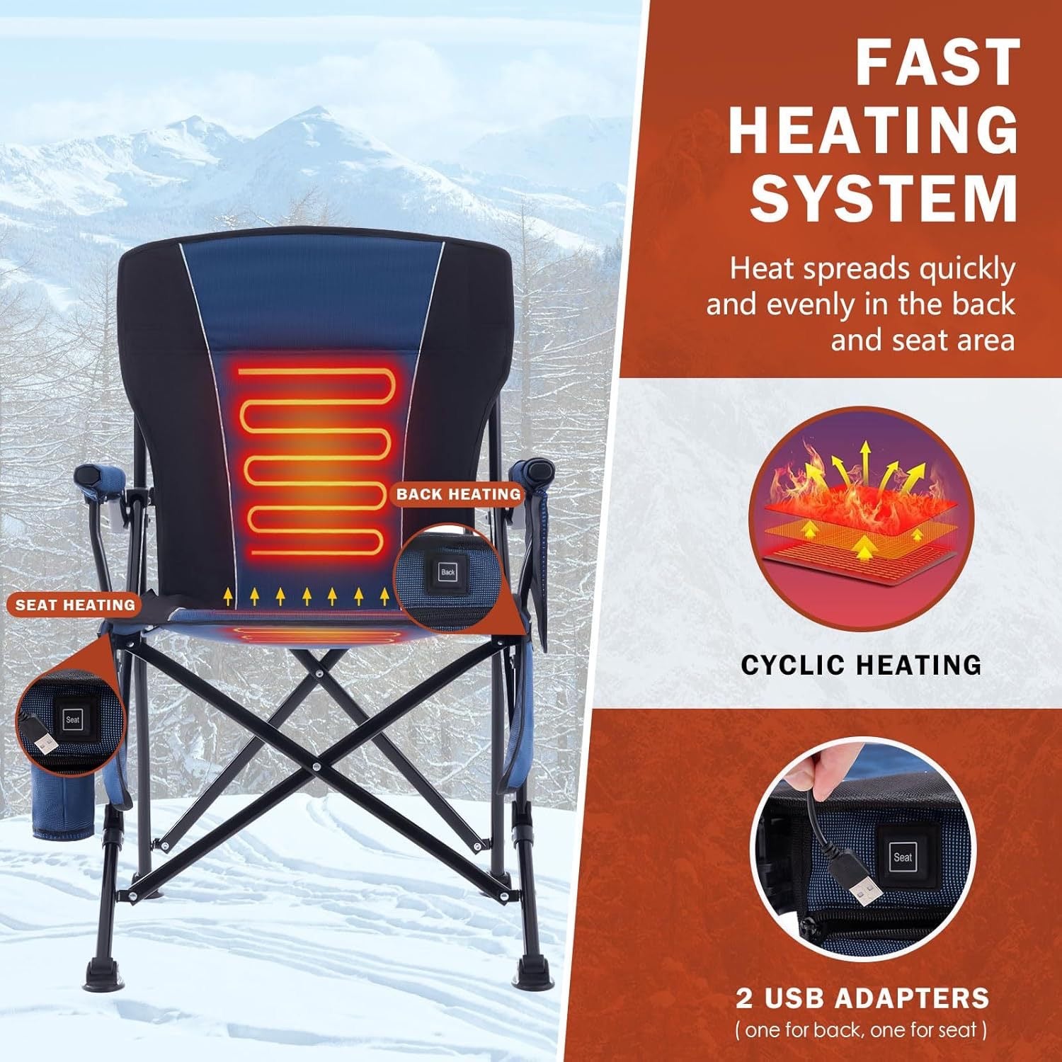 Outdoor camping portable heated folding chair Heated camping fishing chair