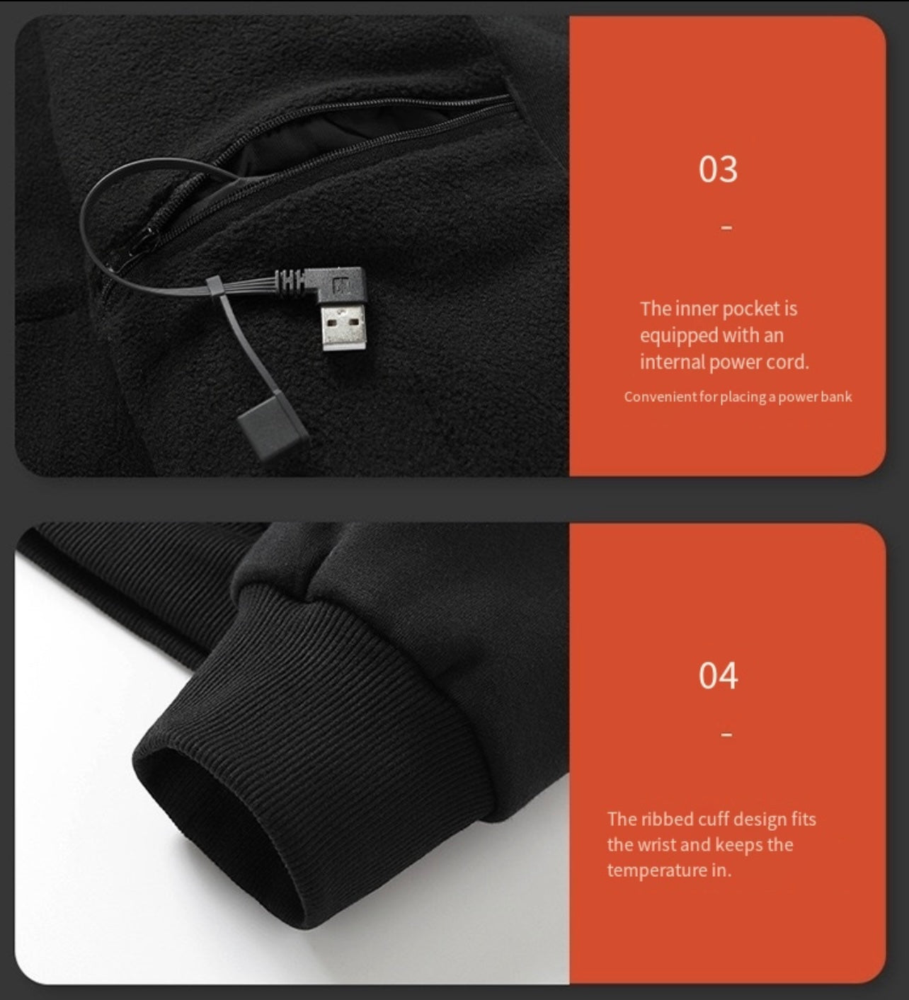 LITEGUEST 5-Zone USB Heated Hoodie Heated Zip-up Hooded Sweatshirt