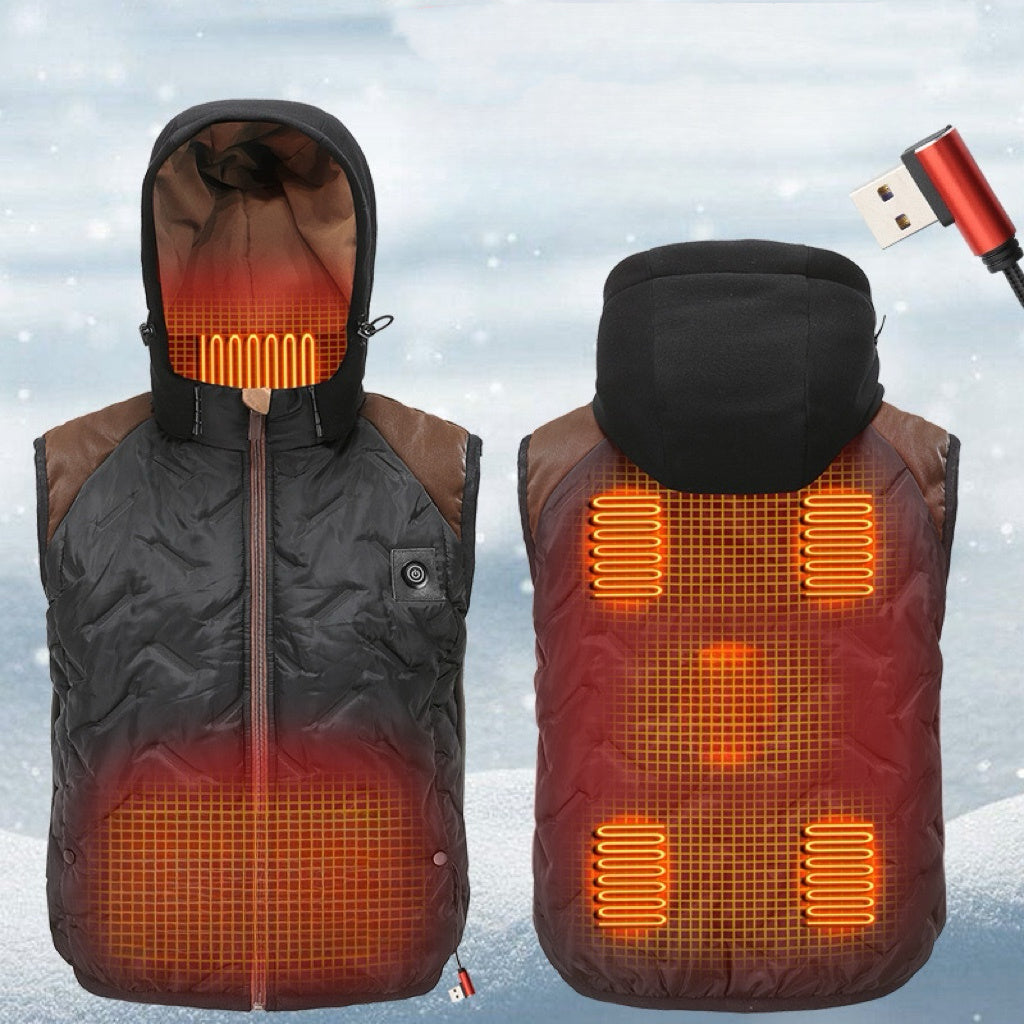 Hooded 8-Zone Heated Cotton Vest Winter USB Smart Heating Vest With Portable Charger