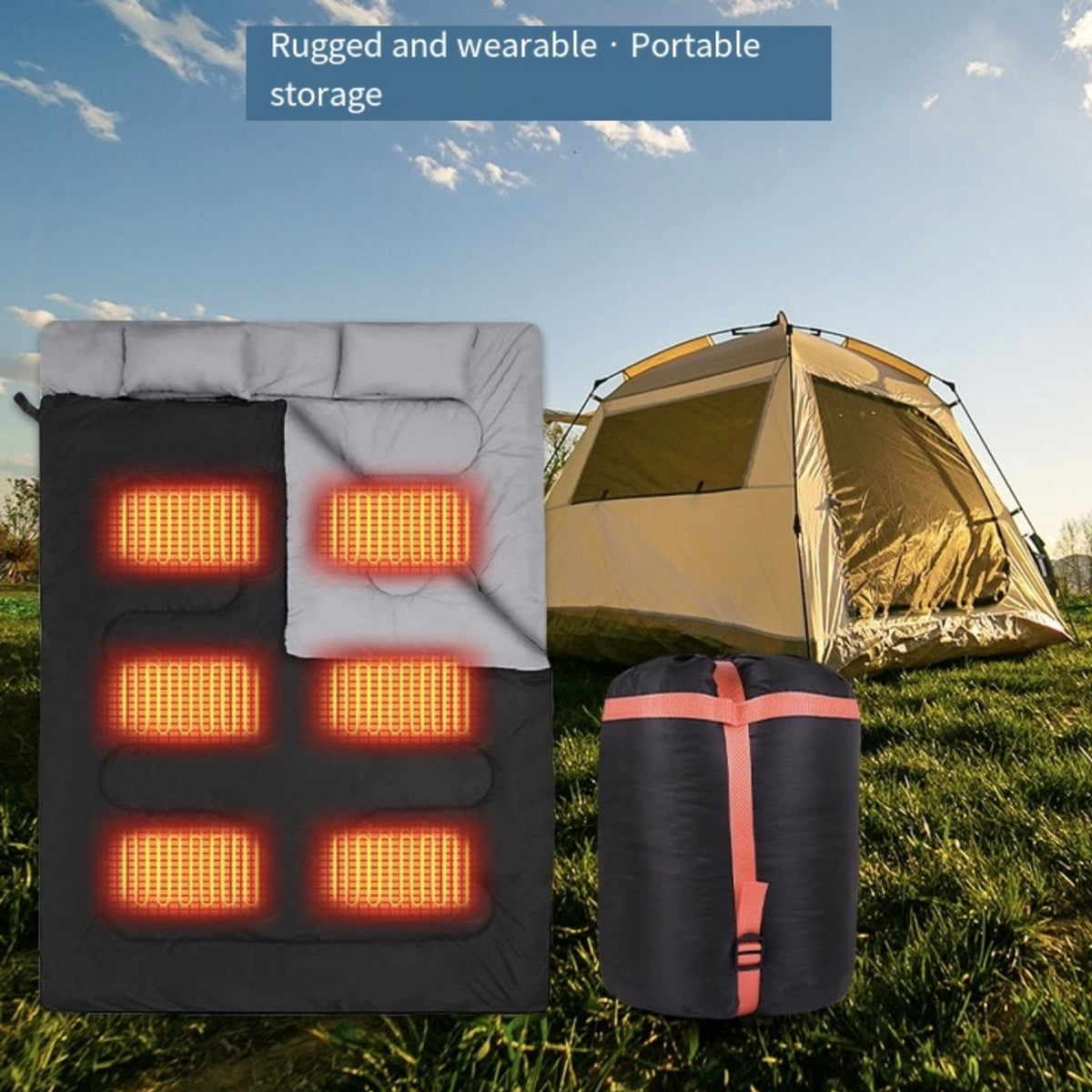 Double Size heated sleeping bag 5V heated camping electric heating USB extended sleeping bag