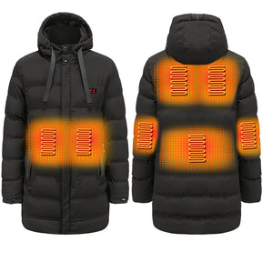 Winter outdoor smart 7 zone heating cotton-padded jacket USB electric heating long windproof warm hooded coat