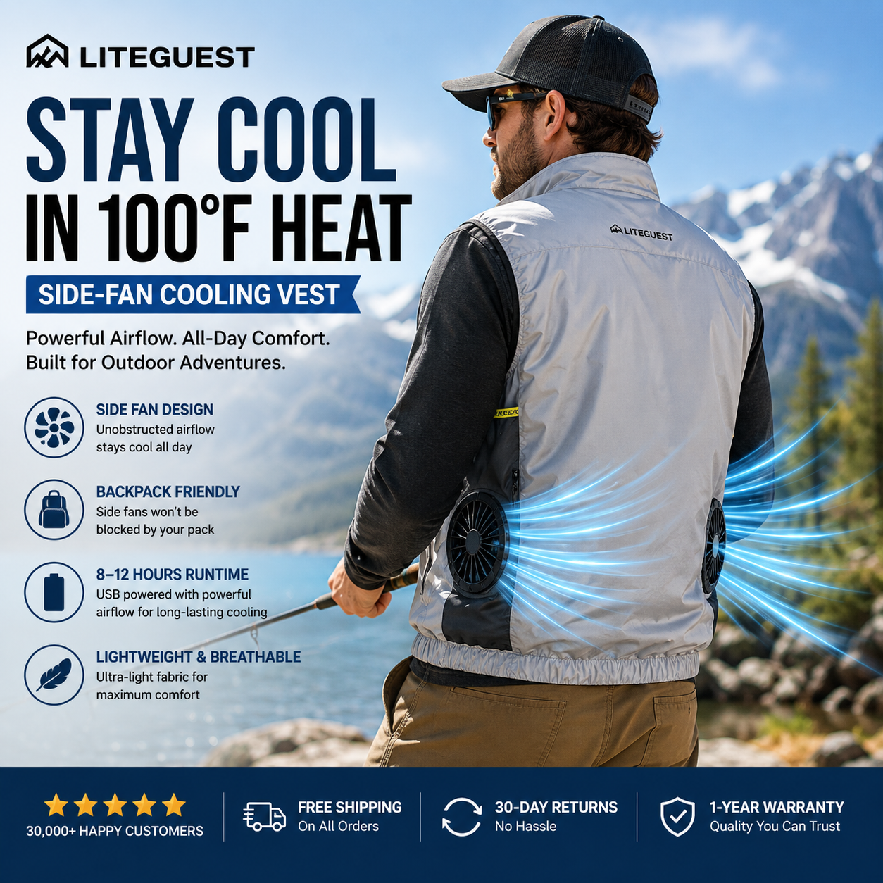 LITEGUEST 360° Side Fan Cooling Vest | Stay Cool in 100°F Heat