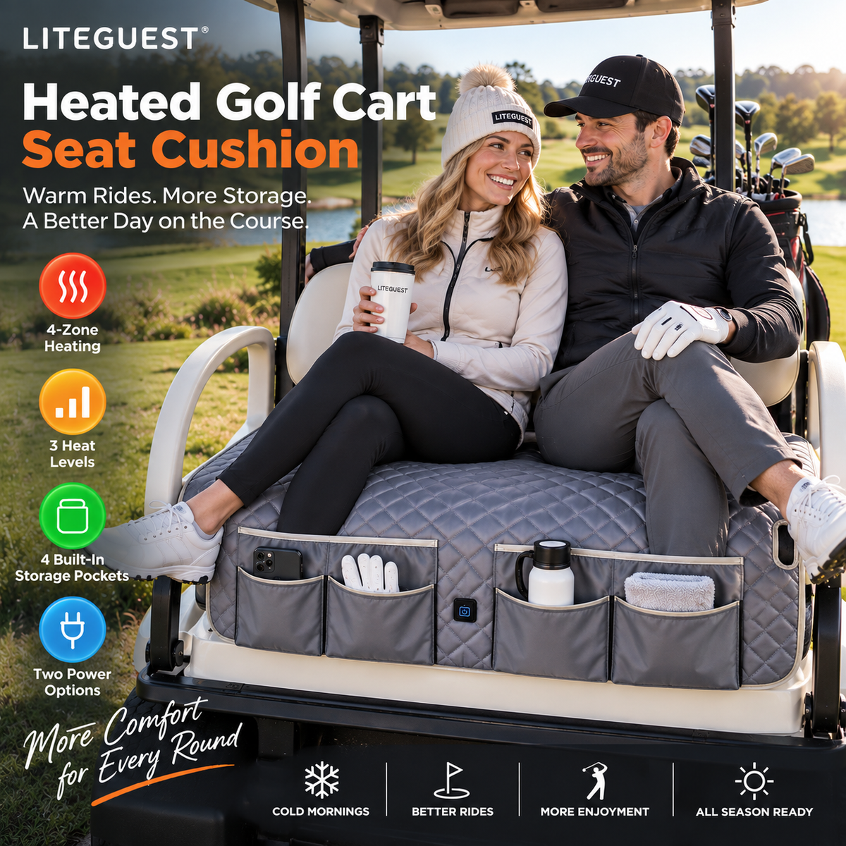 LITEGUEST Heated Golf Cart Seat Cushion with Storage