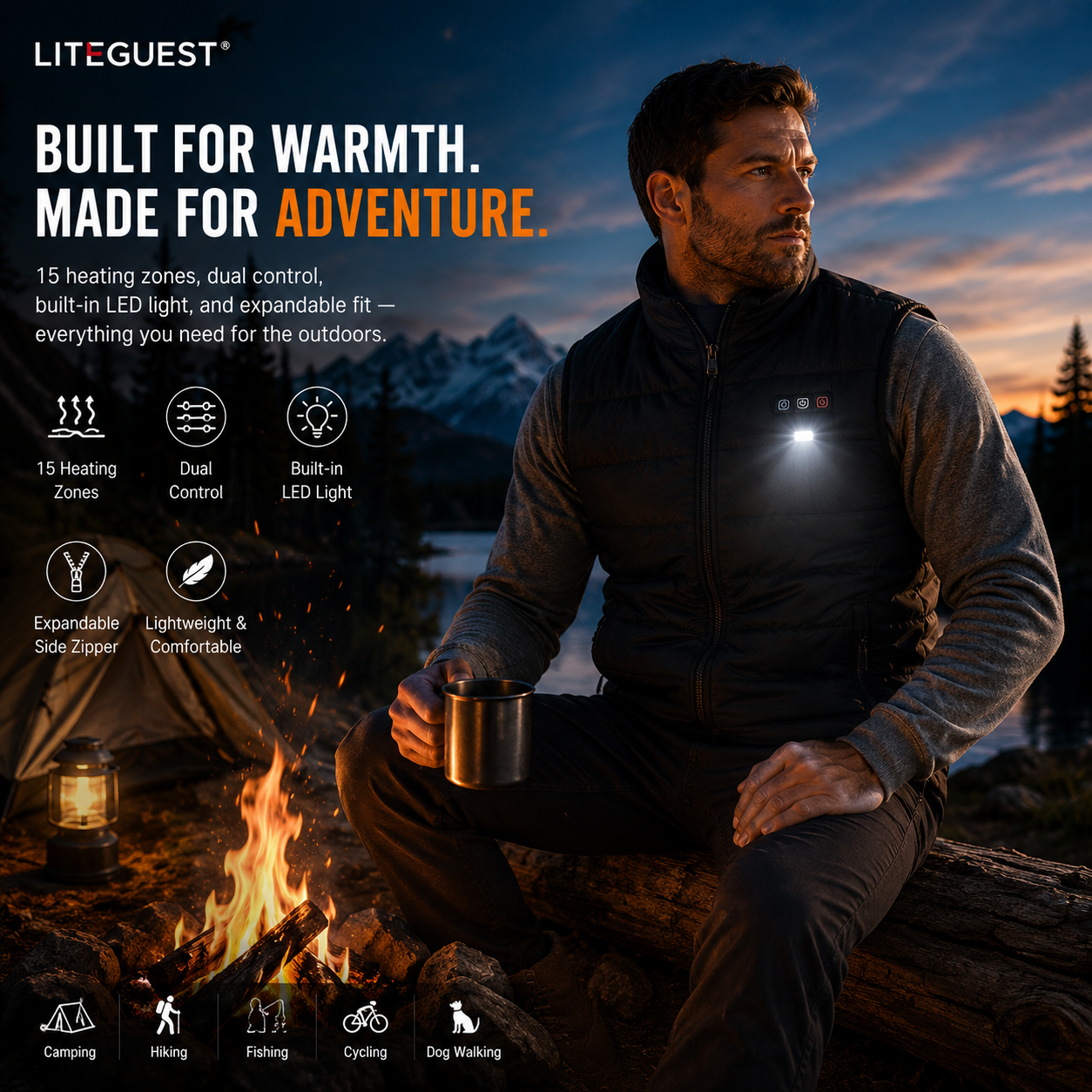 LITEGUEST LED Safety Heated Vest | 15-Zone Dual Control 