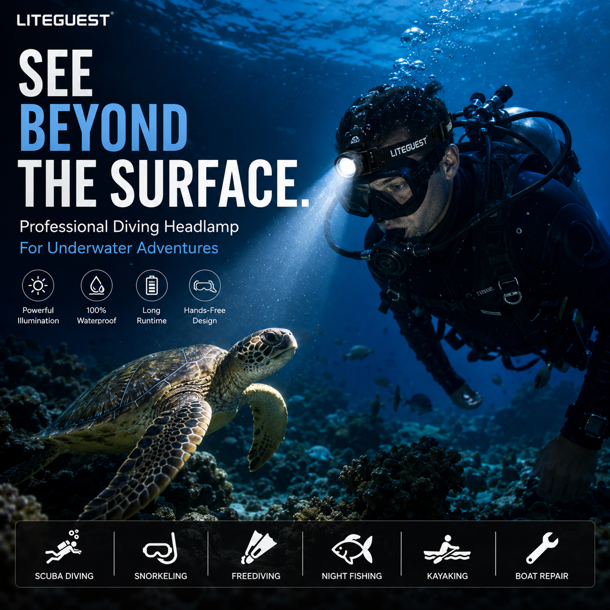 LITEGUEST Pro Submersible Diving Headlamp