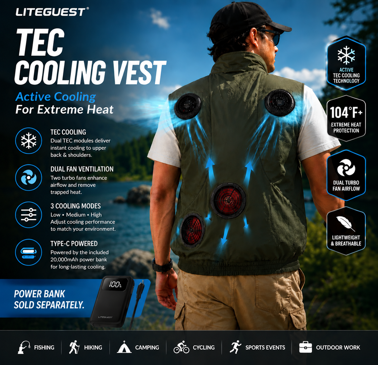 LITEGUEST TEC Cooling Vest Advanced Active Cooling Vest with Dual Fans