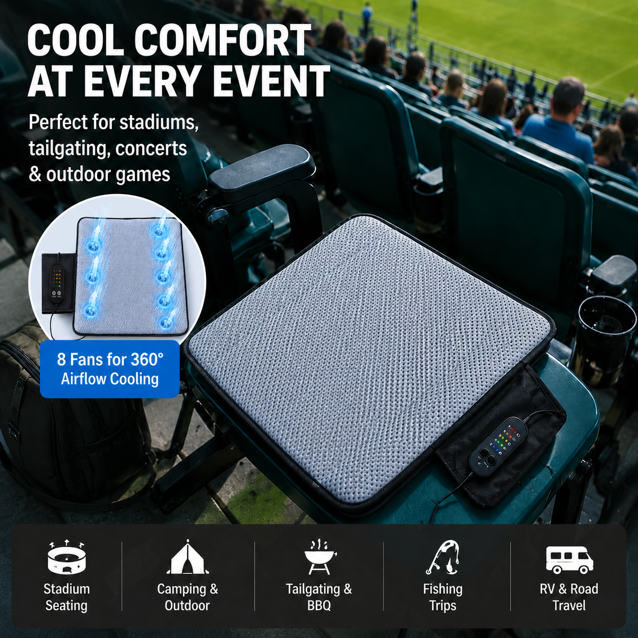 LITEGUEST Upgraded Cooling Seat Cushion with 8 Fans USB